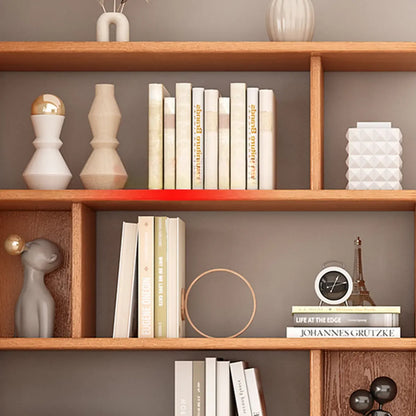Bibliothèque en bois à six niveaux, à dos ouvert, style milieu du siècle