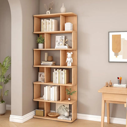 Bibliothèque en bois à six niveaux, à dos ouvert, style milieu du siècle