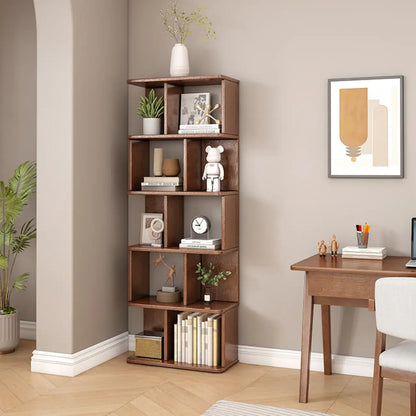 Bibliothèque en bois à six niveaux, à dos ouvert, style milieu du siècle