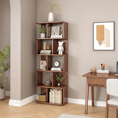 Bibliothèque en bois à six niveaux, à dos ouvert, style milieu du siècle