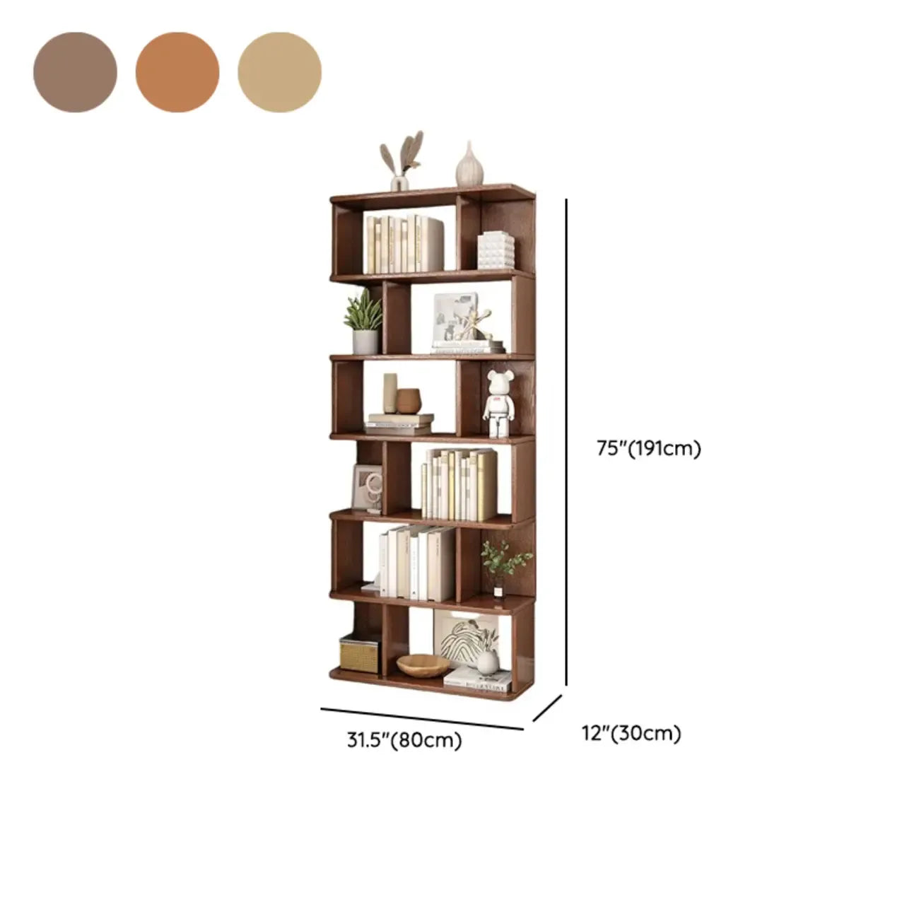 Bibliothèque en bois à six niveaux, à dos ouvert, style milieu du siècle