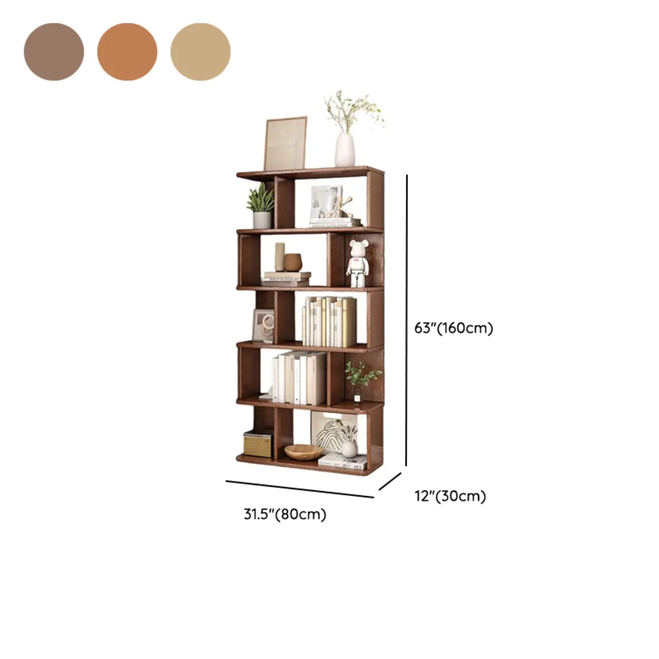 Bibliothèque en bois à six niveaux, à dos ouvert, style milieu du siècle