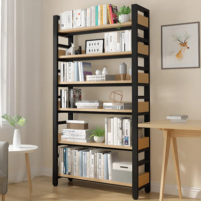 Bibliothèque autoportante simple à plusieurs niveaux en bois avec cadre en acier