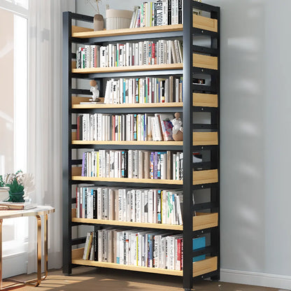 Bibliothèque autoportante simple à plusieurs niveaux en bois avec cadre en acier