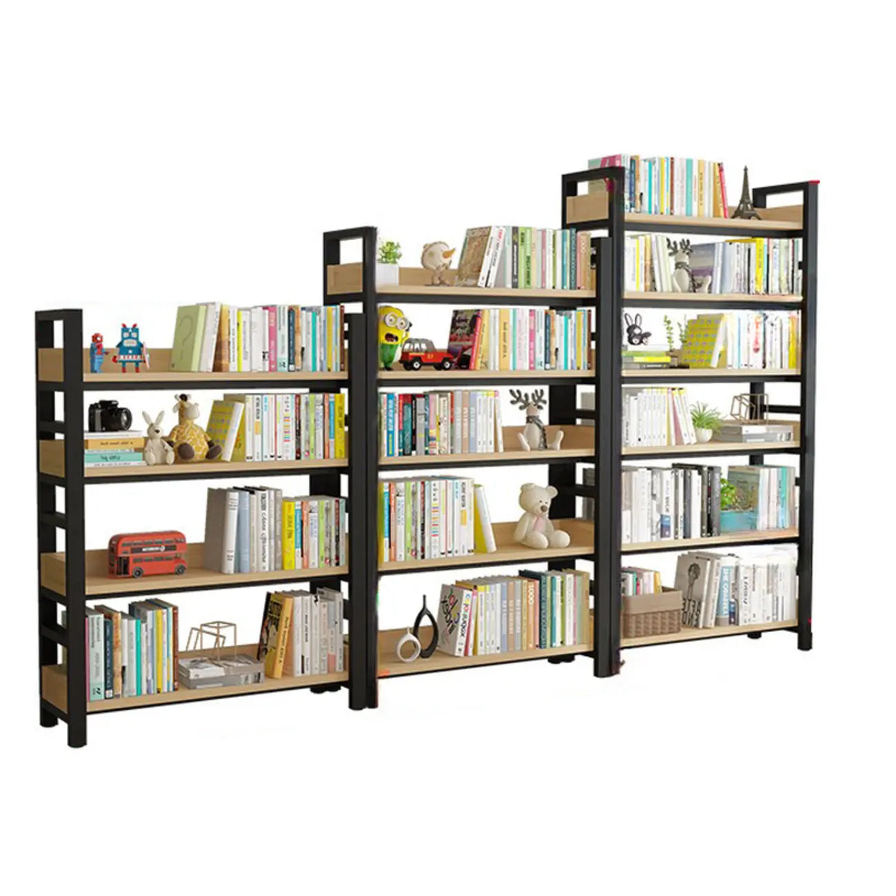 Bibliothèque autoportante simple à plusieurs niveaux en bois avec cadre en acier