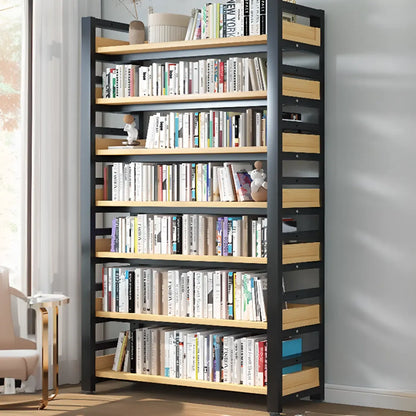 Bibliothèque autoportante simple à plusieurs niveaux en bois avec cadre en acier