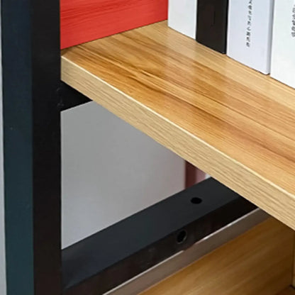 Bibliothèque autoportante simple à plusieurs niveaux en bois avec cadre en acier