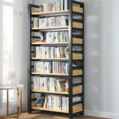 Bibliothèque autoportante simple à plusieurs niveaux en bois avec cadre en acier