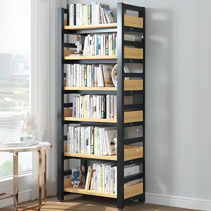 Bibliothèque autoportante simple à plusieurs niveaux en bois avec cadre en acier