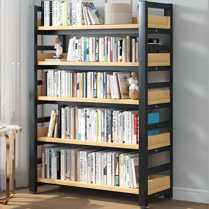 Bibliothèque autoportante simple à plusieurs niveaux en bois avec cadre en acier