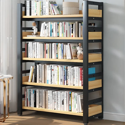 Bibliothèque autoportante simple à plusieurs niveaux en bois avec cadre en acier