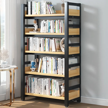 Bibliothèque autoportante simple à plusieurs niveaux en bois avec cadre en acier