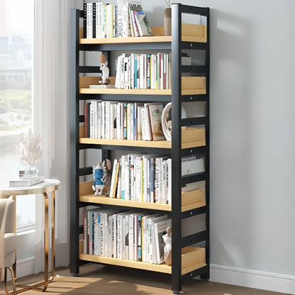 Bibliothèque autoportante simple à plusieurs niveaux en bois avec cadre en acier