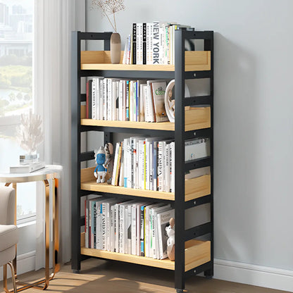 Bibliothèque autoportante simple à plusieurs niveaux en bois avec cadre en acier