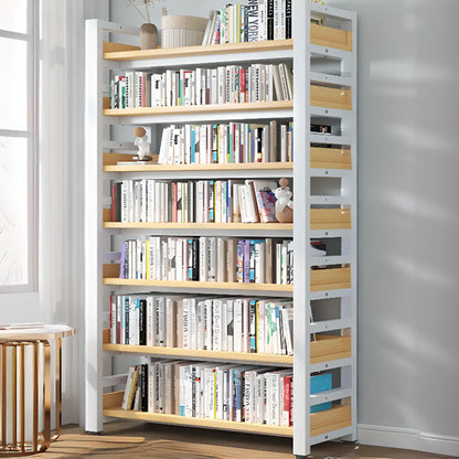 Bibliothèque autoportante simple à plusieurs niveaux en bois avec cadre en acier