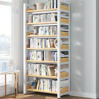 Bibliothèque autoportante simple à plusieurs niveaux en bois avec cadre en acier