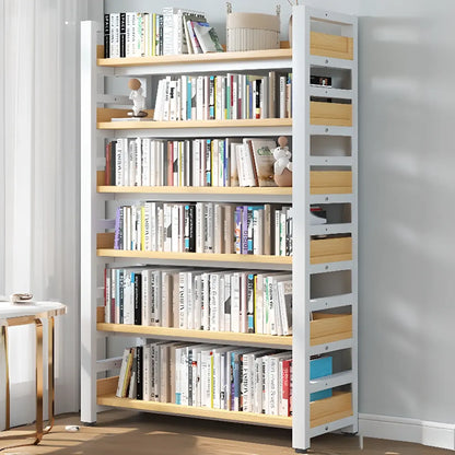 Bibliothèque autoportante simple à plusieurs niveaux en bois avec cadre en acier