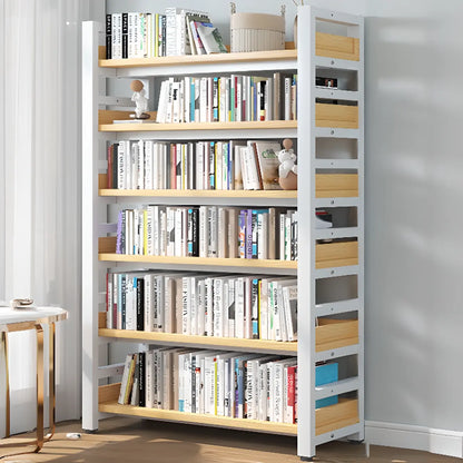 Bibliothèque autoportante simple à plusieurs niveaux en bois avec cadre en acier