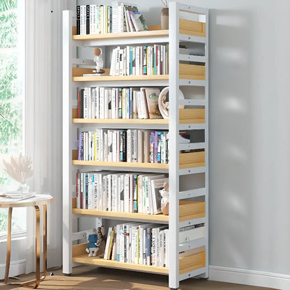Bibliothèque autoportante simple à plusieurs niveaux en bois avec cadre en acier