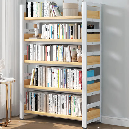 Bibliothèque autoportante simple à plusieurs niveaux en bois avec cadre en acier