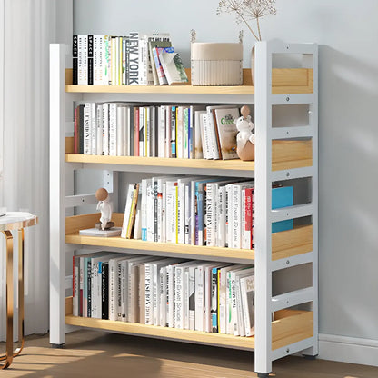 Bibliothèque autoportante simple à plusieurs niveaux en bois avec cadre en acier