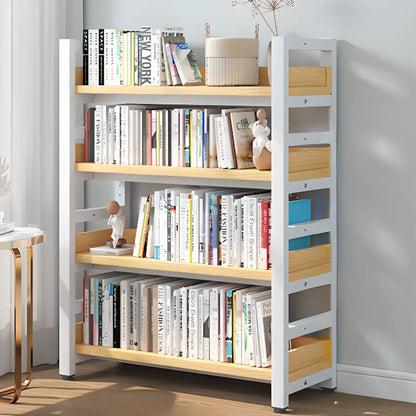 Bibliothèque autoportante simple à plusieurs niveaux en bois avec cadre en acier