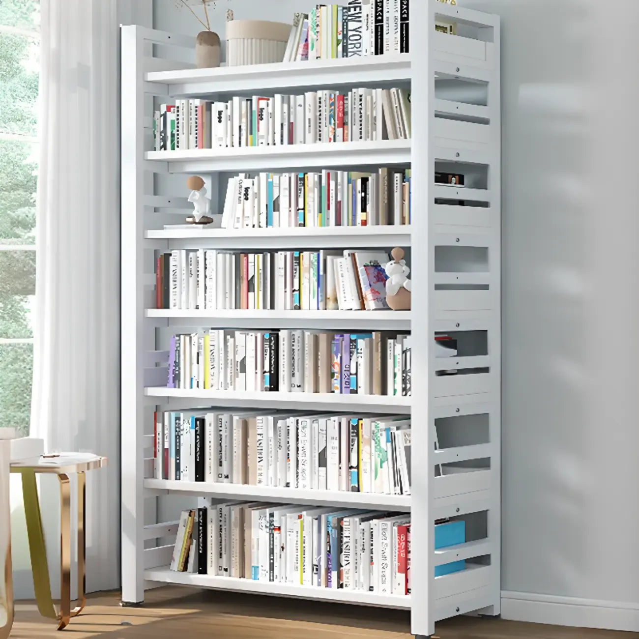 Bibliothèque autoportante simple à plusieurs niveaux en bois avec cadre en acier