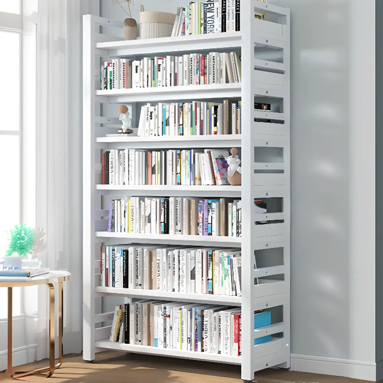 Bibliothèque autoportante simple à plusieurs niveaux en bois avec cadre en acier