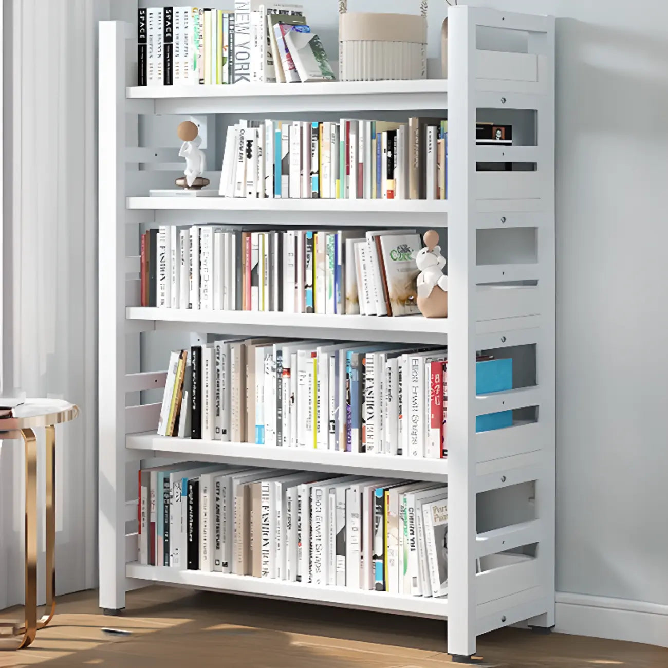 Bibliothèque autoportante simple à plusieurs niveaux en bois avec cadre en acier