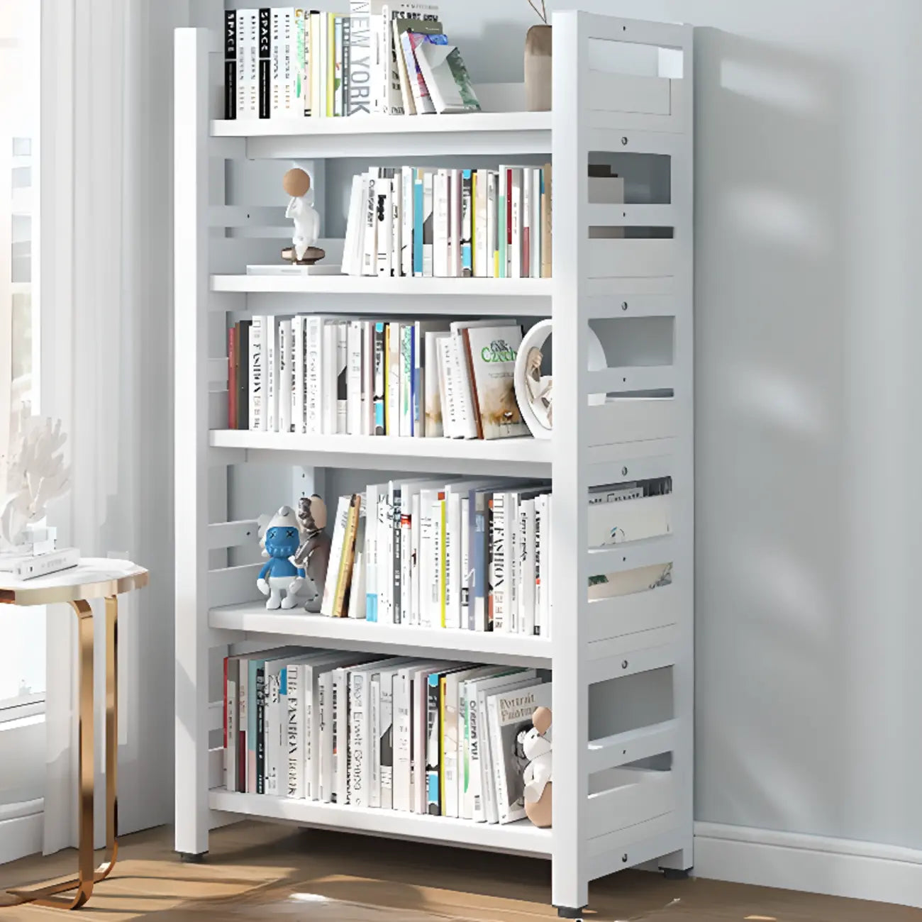 Bibliothèque autoportante simple à plusieurs niveaux en bois avec cadre en acier