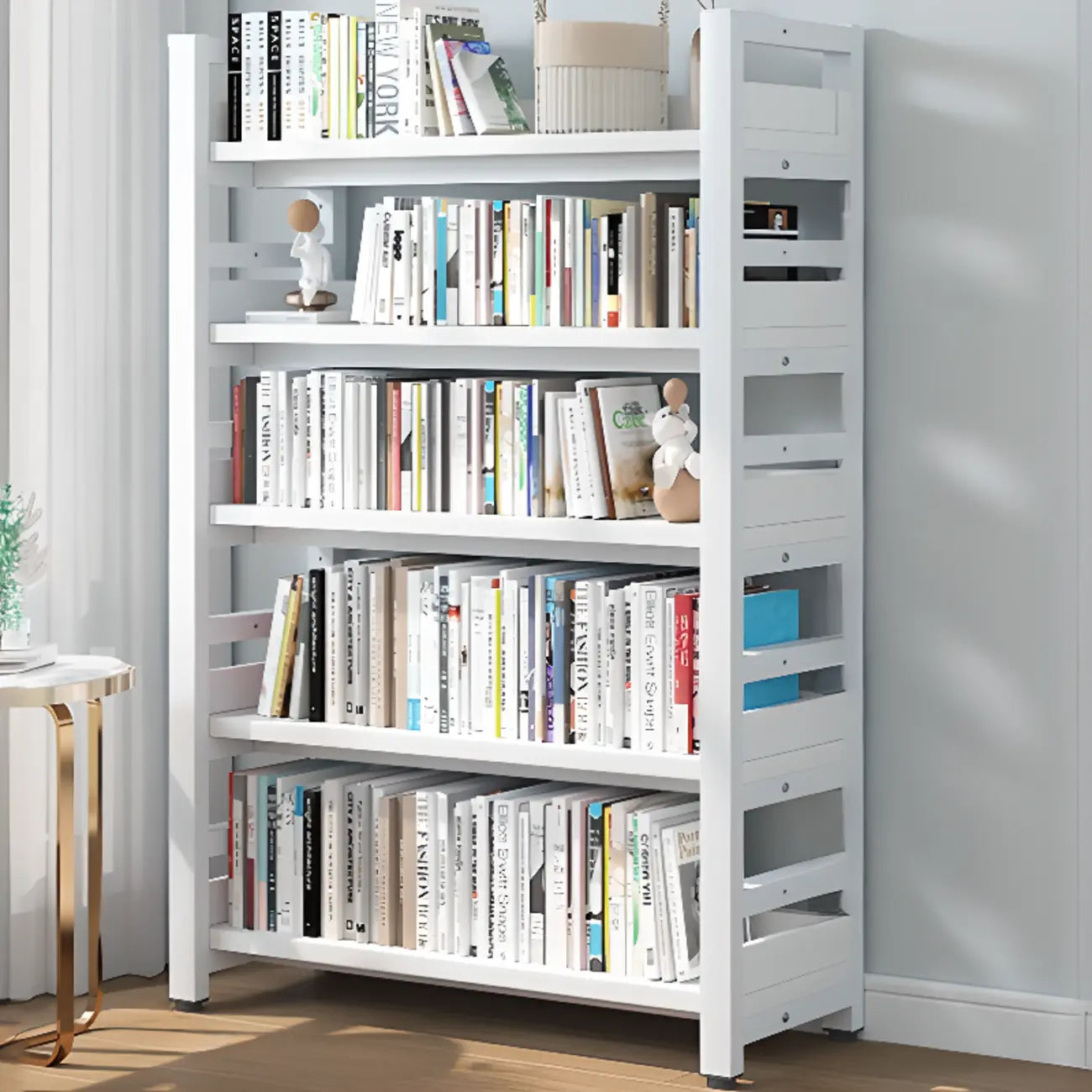 Bibliothèque autoportante simple à plusieurs niveaux en bois avec cadre en acier