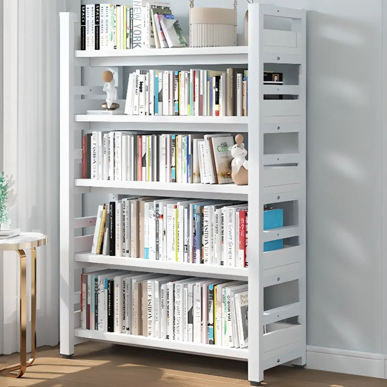 Bibliothèque autoportante simple à plusieurs niveaux en bois avec cadre en acier