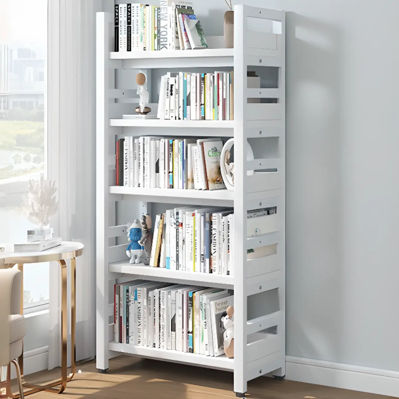 Bibliothèque autoportante simple à plusieurs niveaux en bois avec cadre en acier