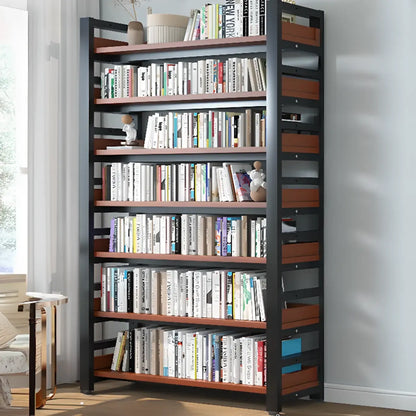 Bibliothèque autoportante simple à plusieurs niveaux en bois avec cadre en acier