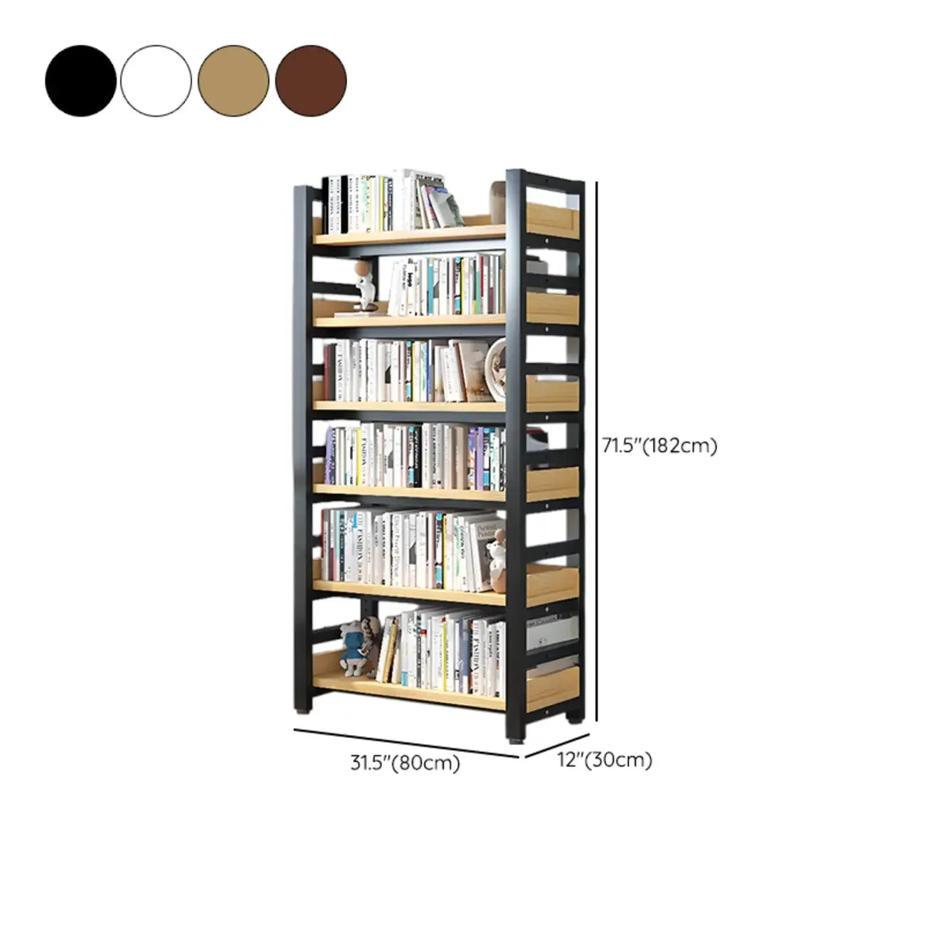 Bibliothèque autoportante simple à plusieurs niveaux en bois avec cadre en acier