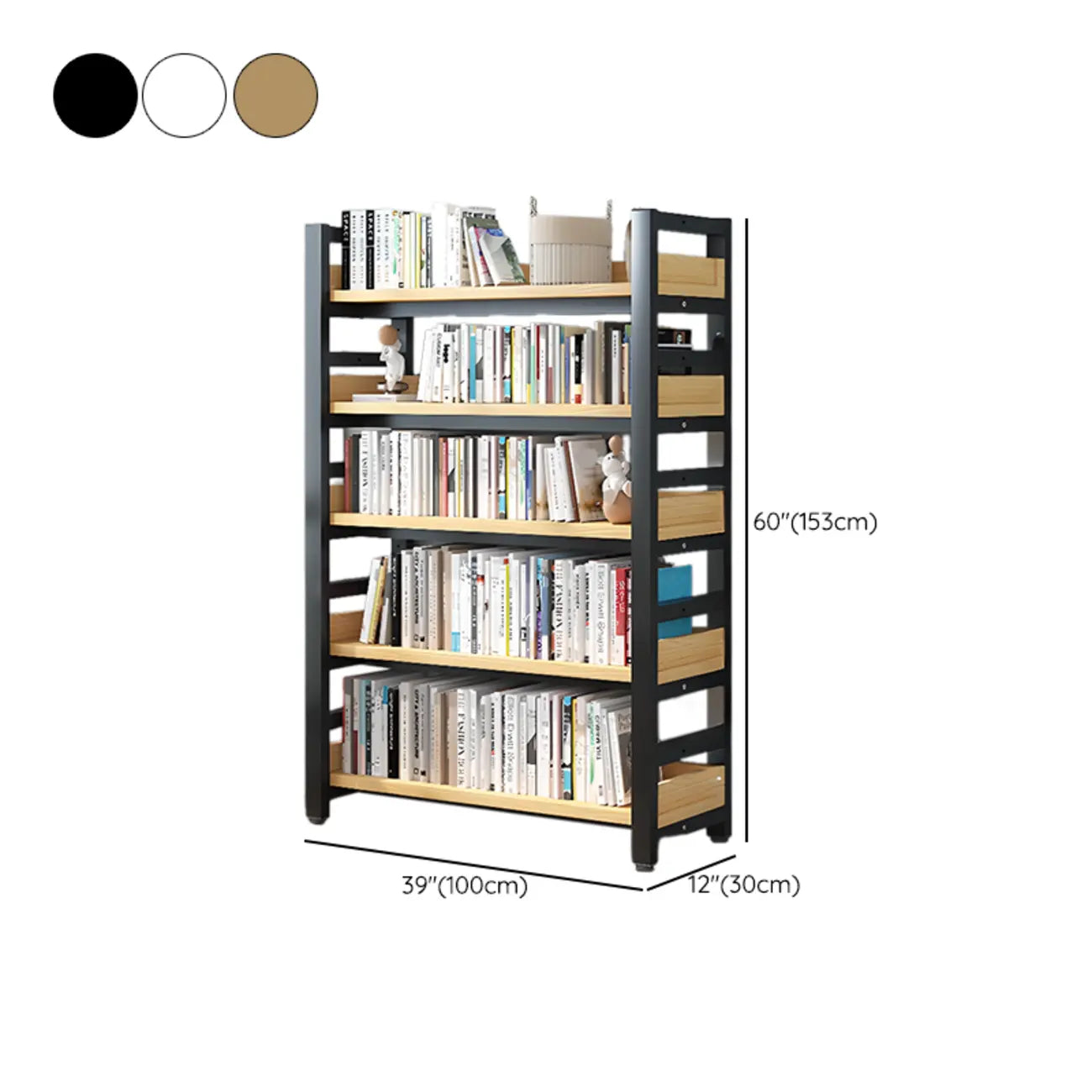 Bibliothèque autoportante simple à plusieurs niveaux en bois avec cadre en acier