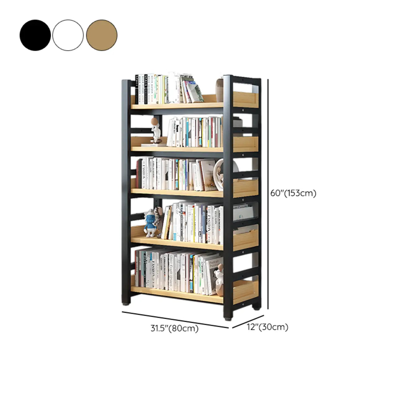 Bibliothèque autoportante simple à plusieurs niveaux en bois avec cadre en acier