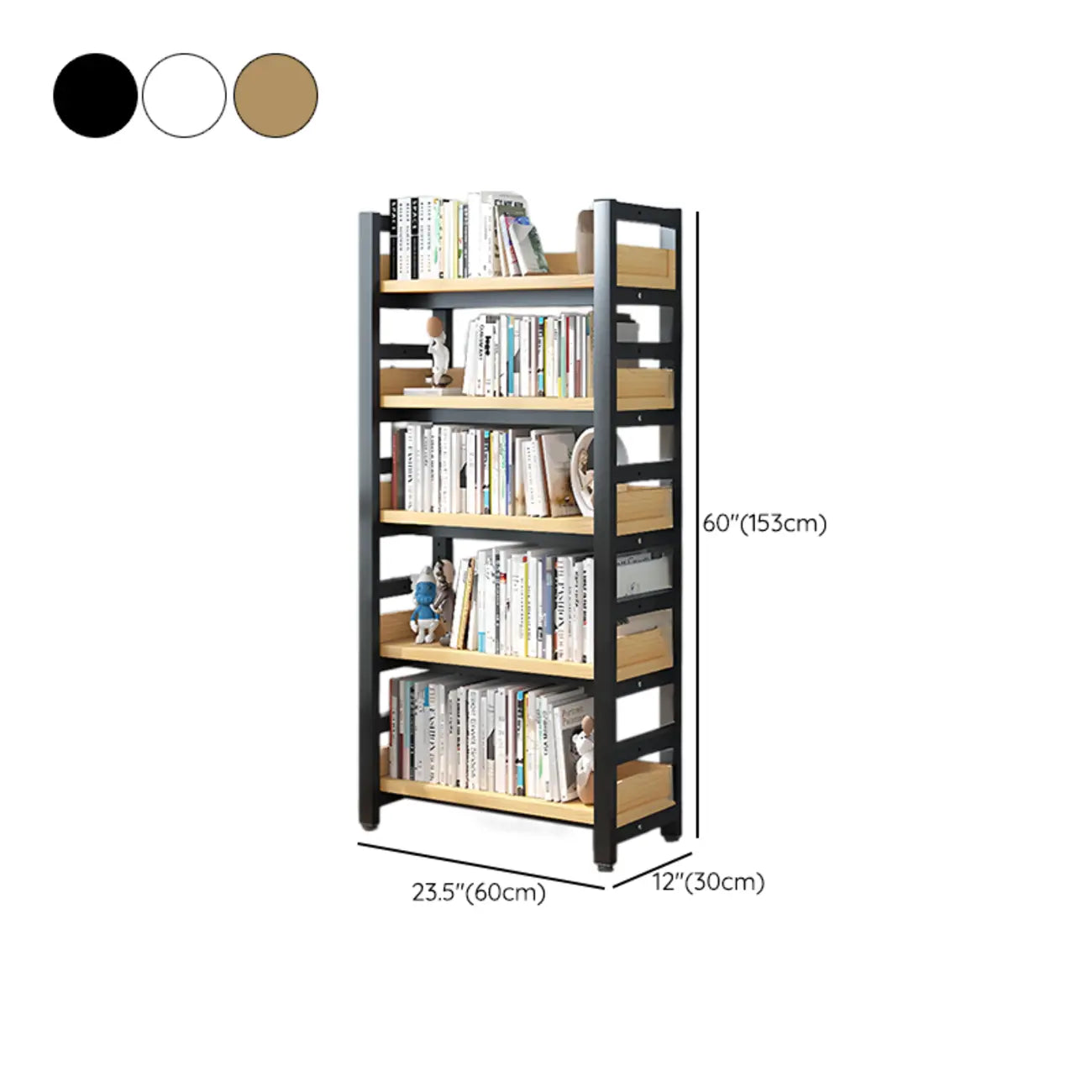 Bibliothèque autoportante simple à plusieurs niveaux en bois avec cadre en acier