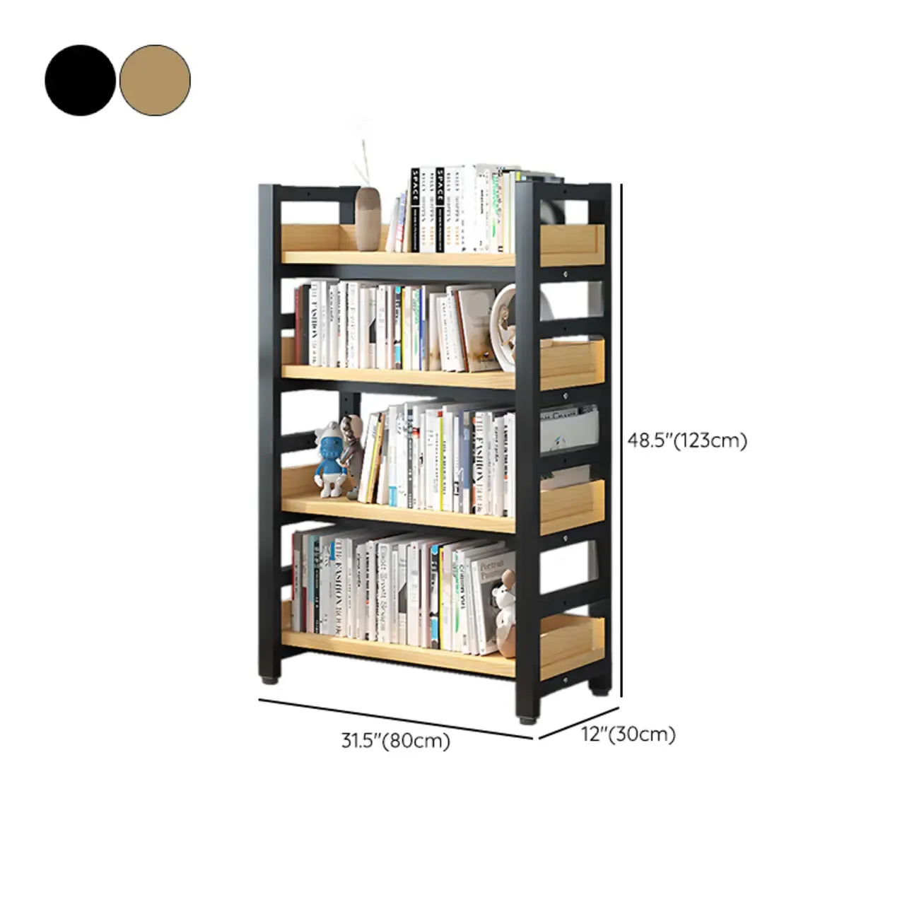 Bibliothèque autoportante simple à plusieurs niveaux en bois avec cadre en acier
