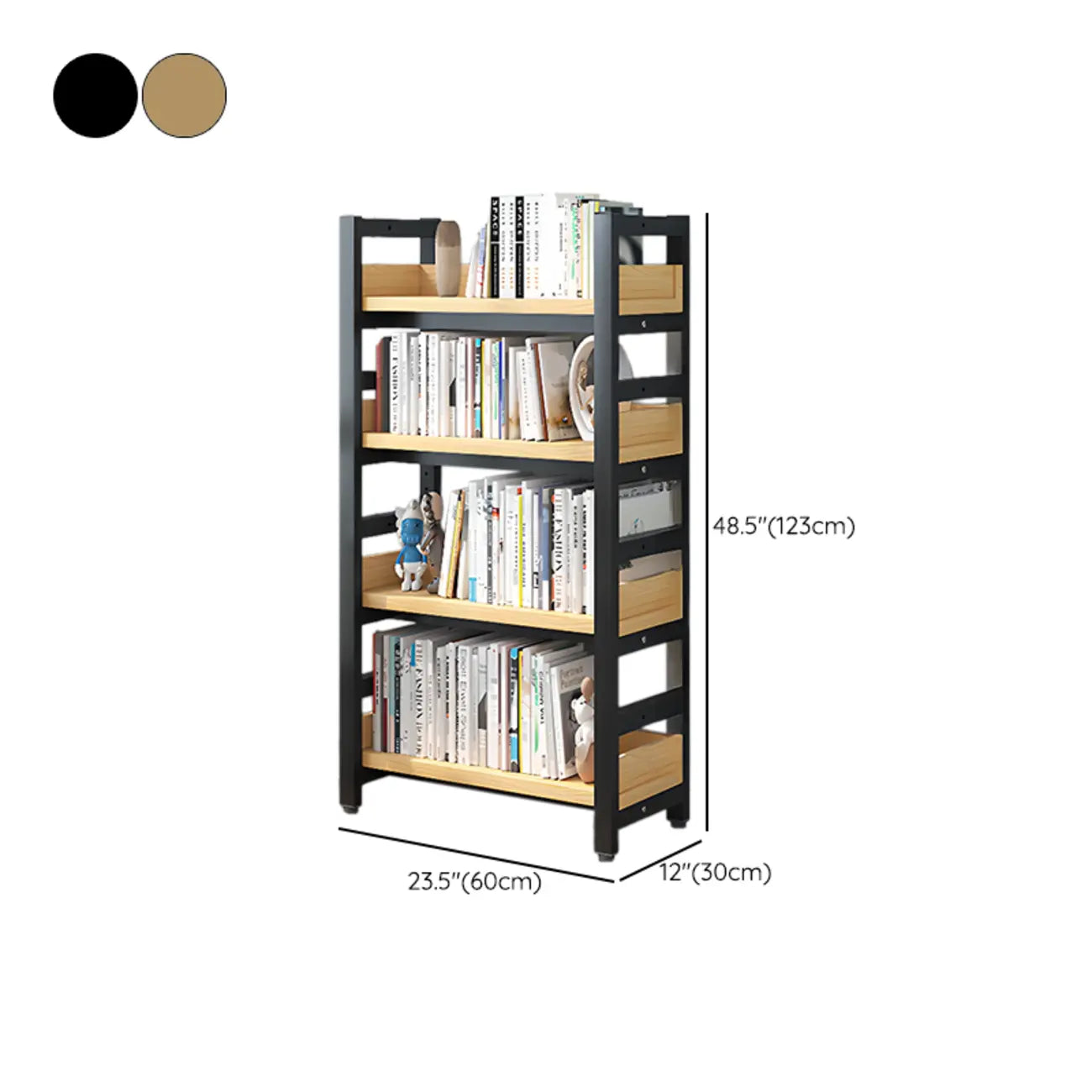 Bibliothèque autoportante simple à plusieurs niveaux en bois avec cadre en acier