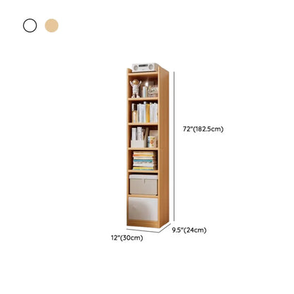 Bibliothèque étroite en bois blanc à 6 étagères avec armoire