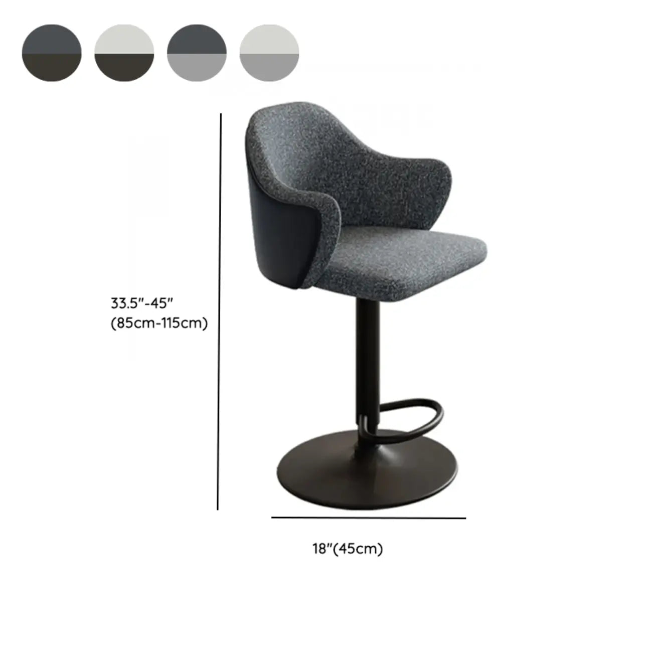 Tabouret de bar minimaliste en tissu rembourré avec accoudoirs