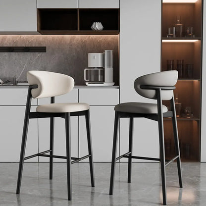 Tabouret de bar Art Déco en cuir, dossier bas, hauteur comptoir