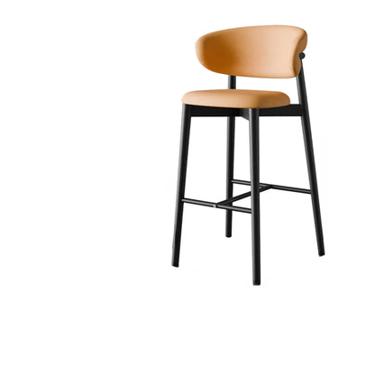 Tabouret de bar Art Déco en cuir, dossier bas, hauteur comptoir