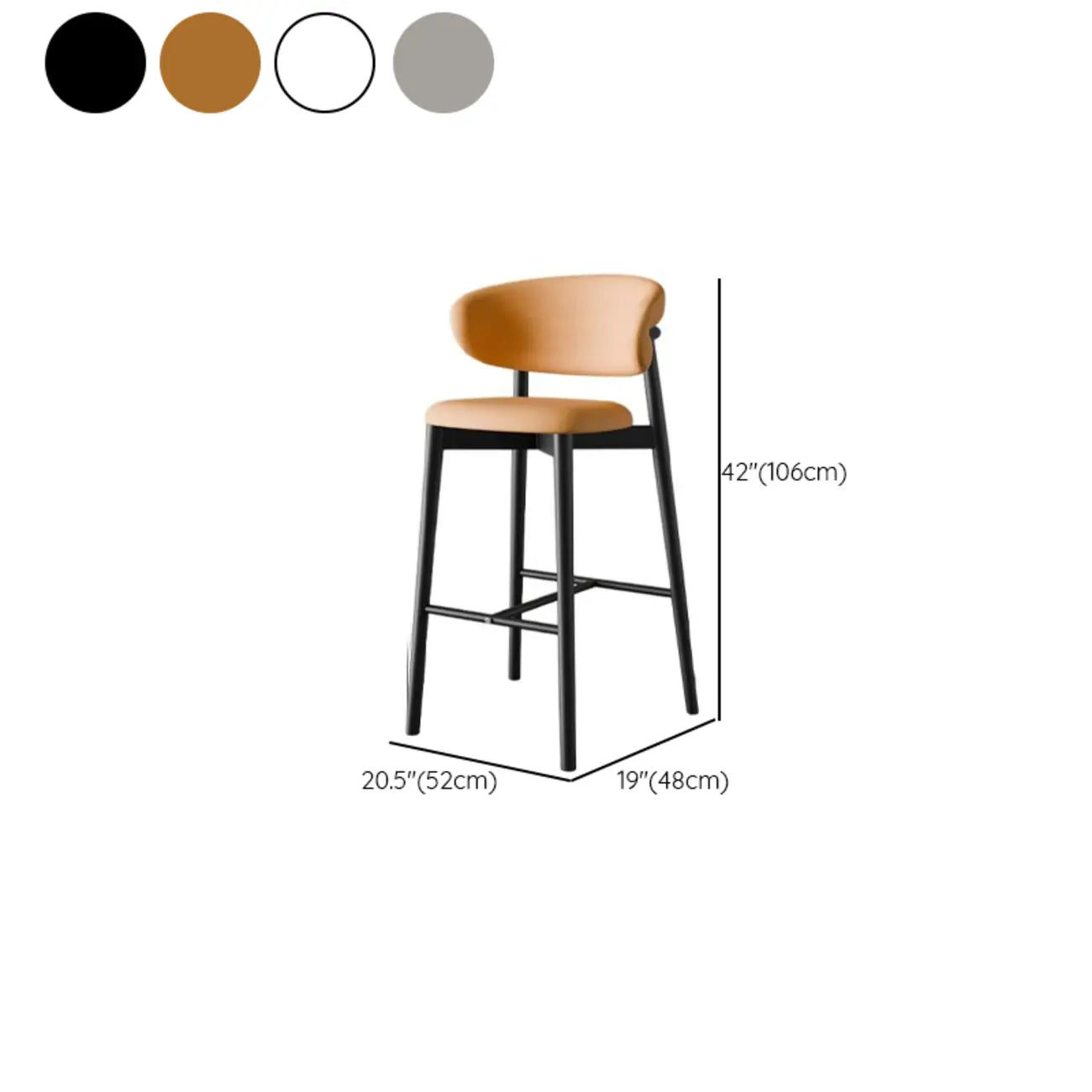 Tabouret de bar Art Déco en cuir, dossier bas, hauteur comptoir