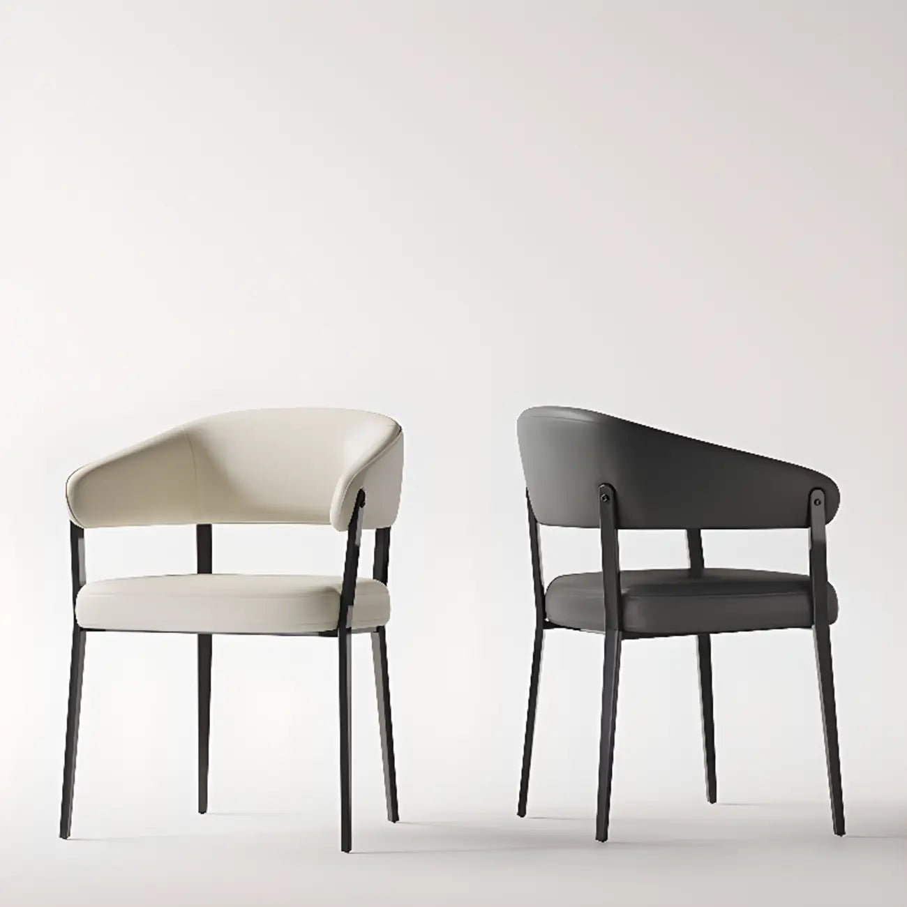 Chaise de salle à manger moderne avec accoudoirs en similicuir, dossier ouvert et pieds en alliage