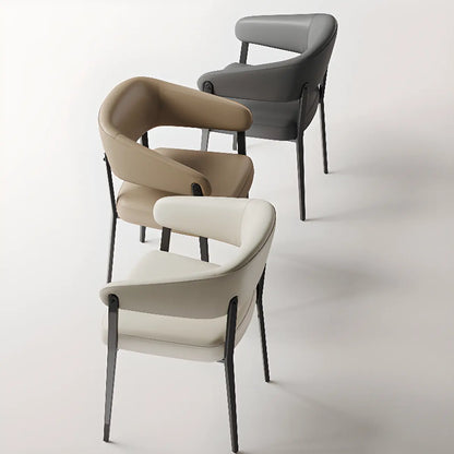 Chaise de salle à manger moderne avec accoudoirs en similicuir, dossier ouvert et pieds en alliage