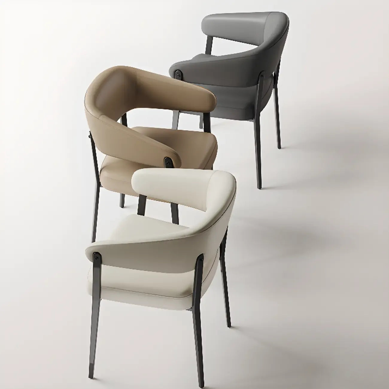 Chaise de salle à manger moderne avec accoudoirs en similicuir, dossier ouvert et pieds en alliage