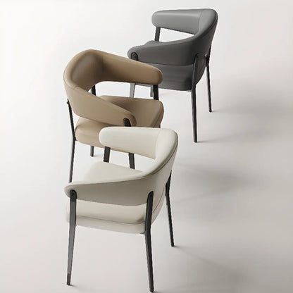 Chaise de salle à manger moderne avec accoudoirs en similicuir, dossier ouvert et pieds en alliage