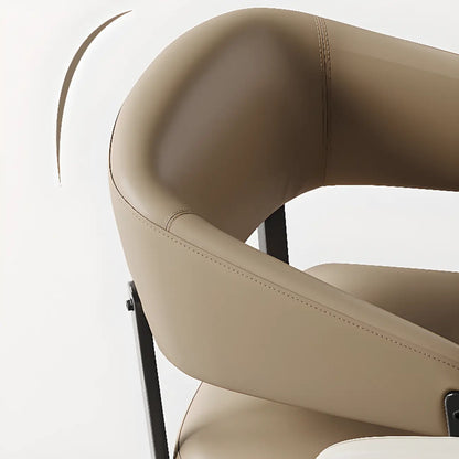 Chaise de salle à manger moderne avec accoudoirs en similicuir, dossier ouvert et pieds en alliage